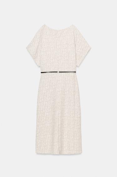 TEXTURED MIDI DRESS WITH BELT - Ecru / Beige by Zara - Image 6