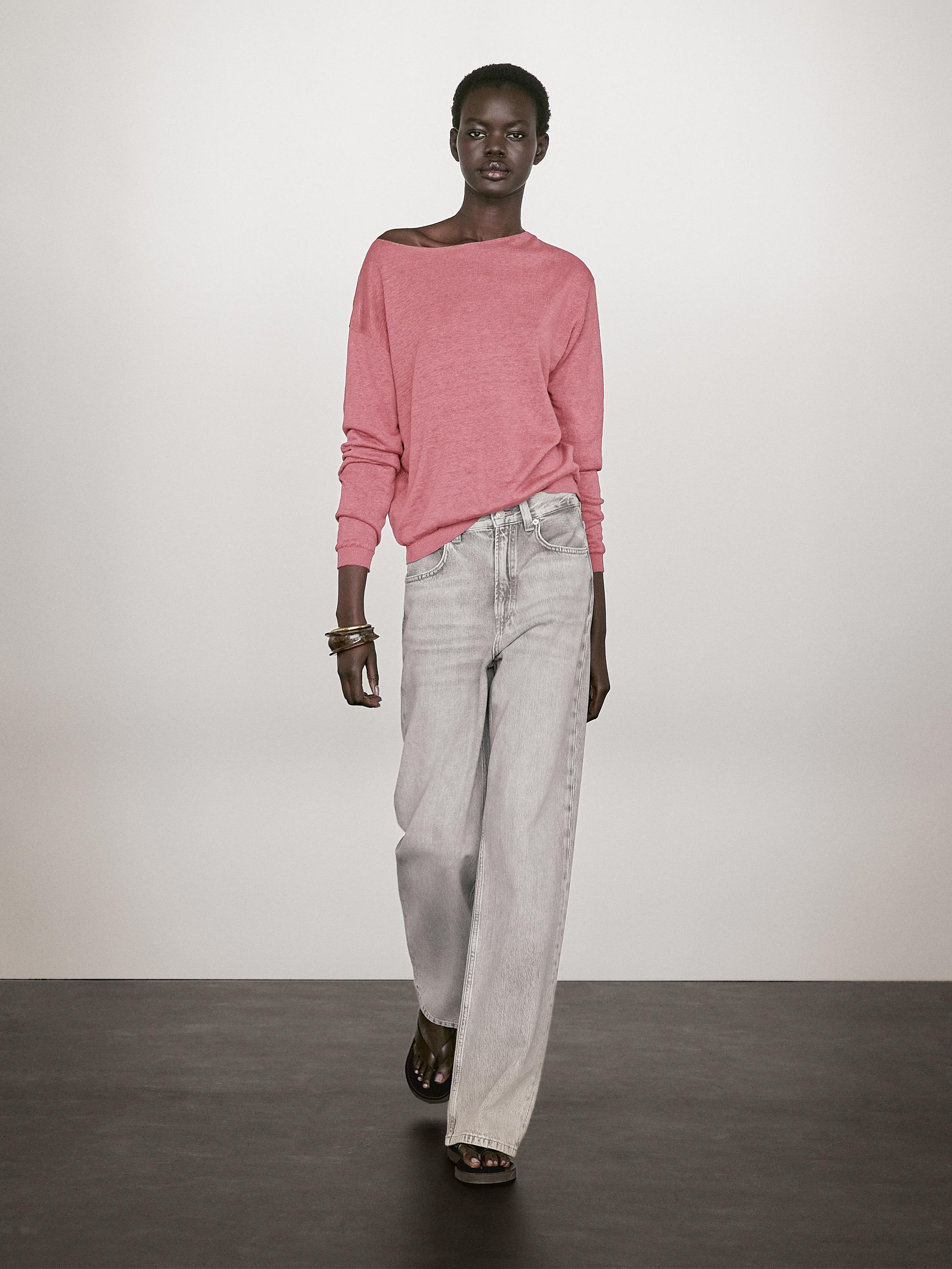 100% linen boat neck sweater