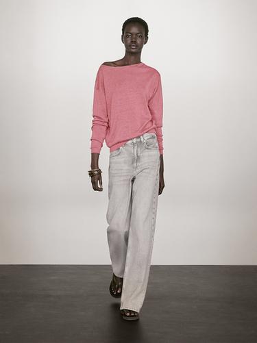 Zara 100% linen boat neck sweater - Pink