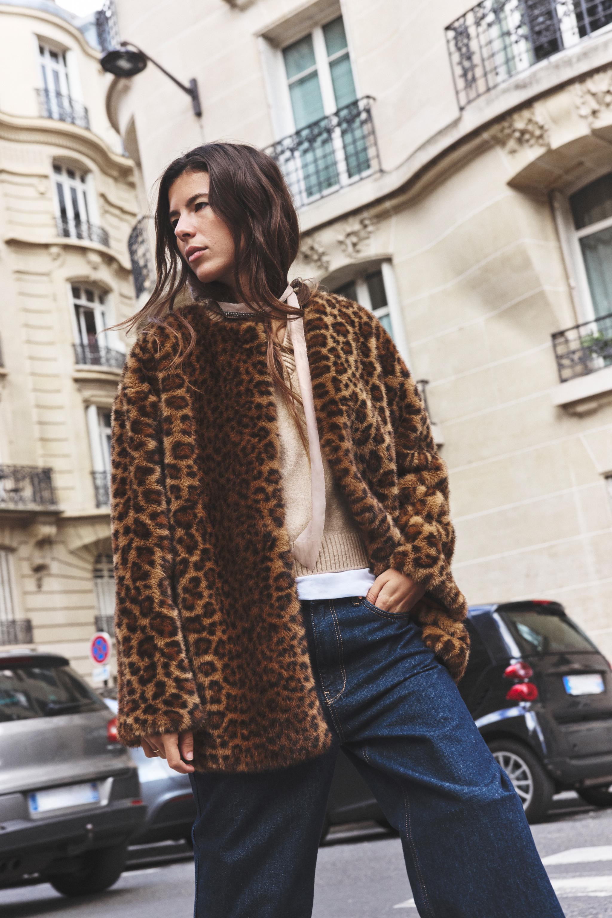 Leopard fur coat zara on sale