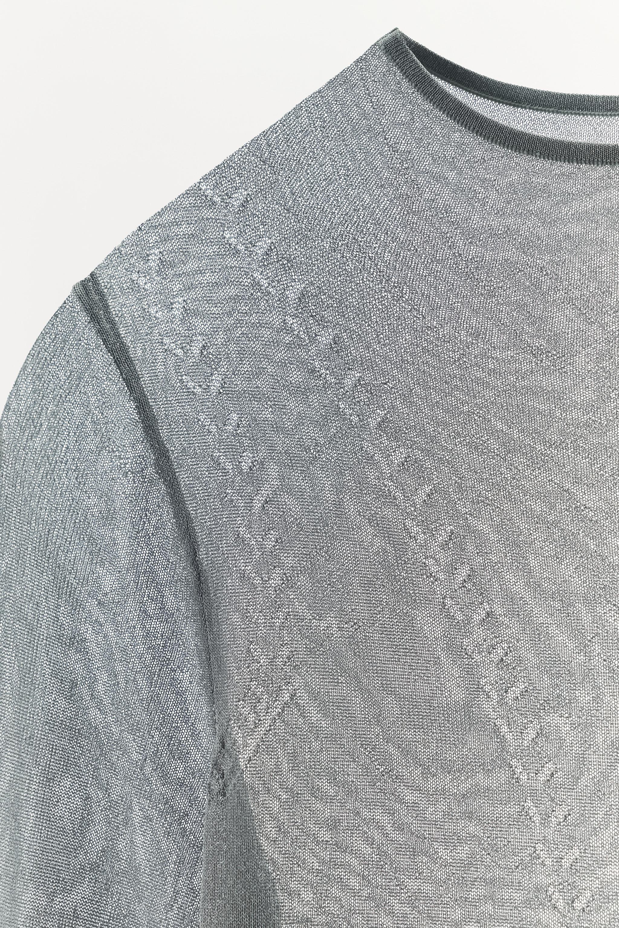 DELİKLİ VİSKOZ KARIŞIM T-SHIRT - Görsel 5
