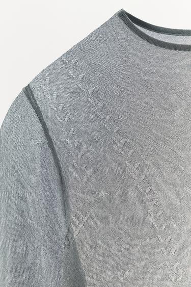 T-SHIRT MÉLANGE VISCOSE AJOURÉ - Gris de Zara - Image 4