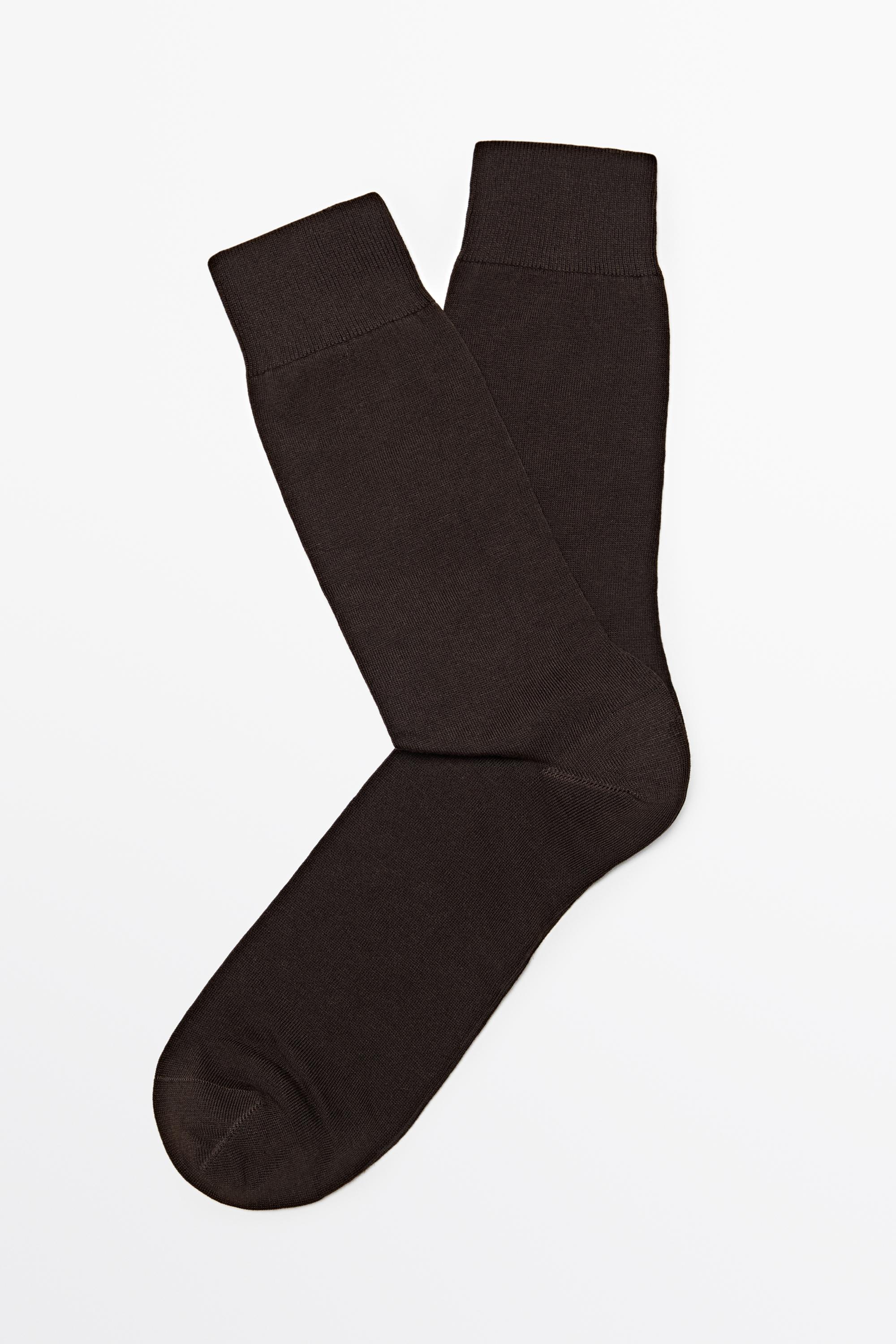 Plain cotton blend knit socks — Brown