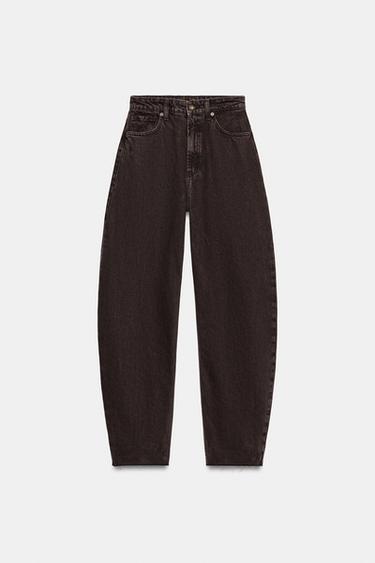 TRF BARREL ハイウエストデニムパンツブラウンZaraのTRF BARREL ハイウエストデニムパンツ - ブラウン 