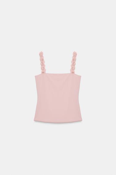 Zaras TOPP MED BLOMDETALJ - Rosa