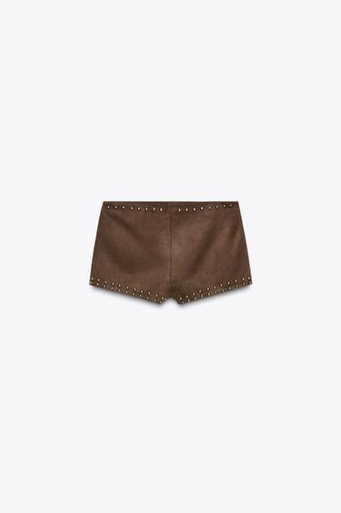 SHORT EFFET DAIM CLOUS - Chocolat de Zara - Image 5