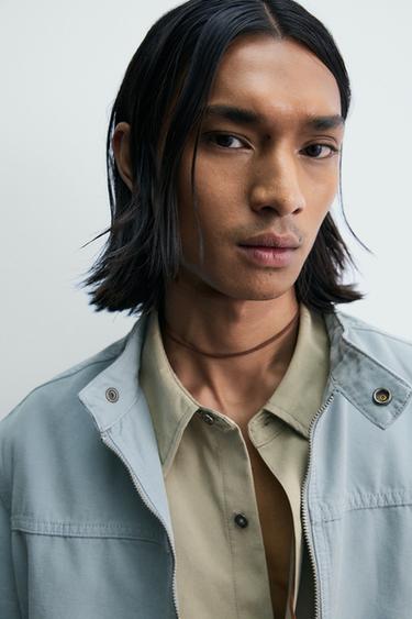 BLOUSON COUPE DÉCONTRACTÉE EN COTON LAVÉ - Bleu ciel délavé de Zara - Image 4