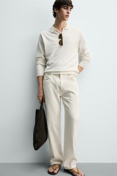 POLO EN MAILLE DE COTON ET LIN - Écru de Zara - Image 5