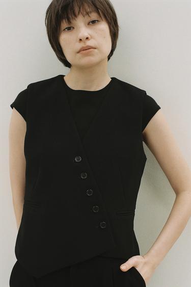 ZW COLLECTION アシンメトリーベストブラックZaraのZW COLLECTION アシンメトリーベスト - ブラック 