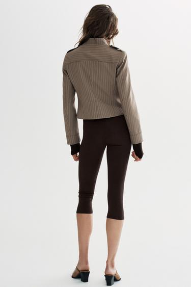 VESTE AJUSTÉE À RAYURES - Marron clair de Zara - Image 5