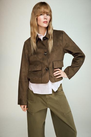FAUX SUEDE JACKET WITH POCKETS - Khaki by Zara
