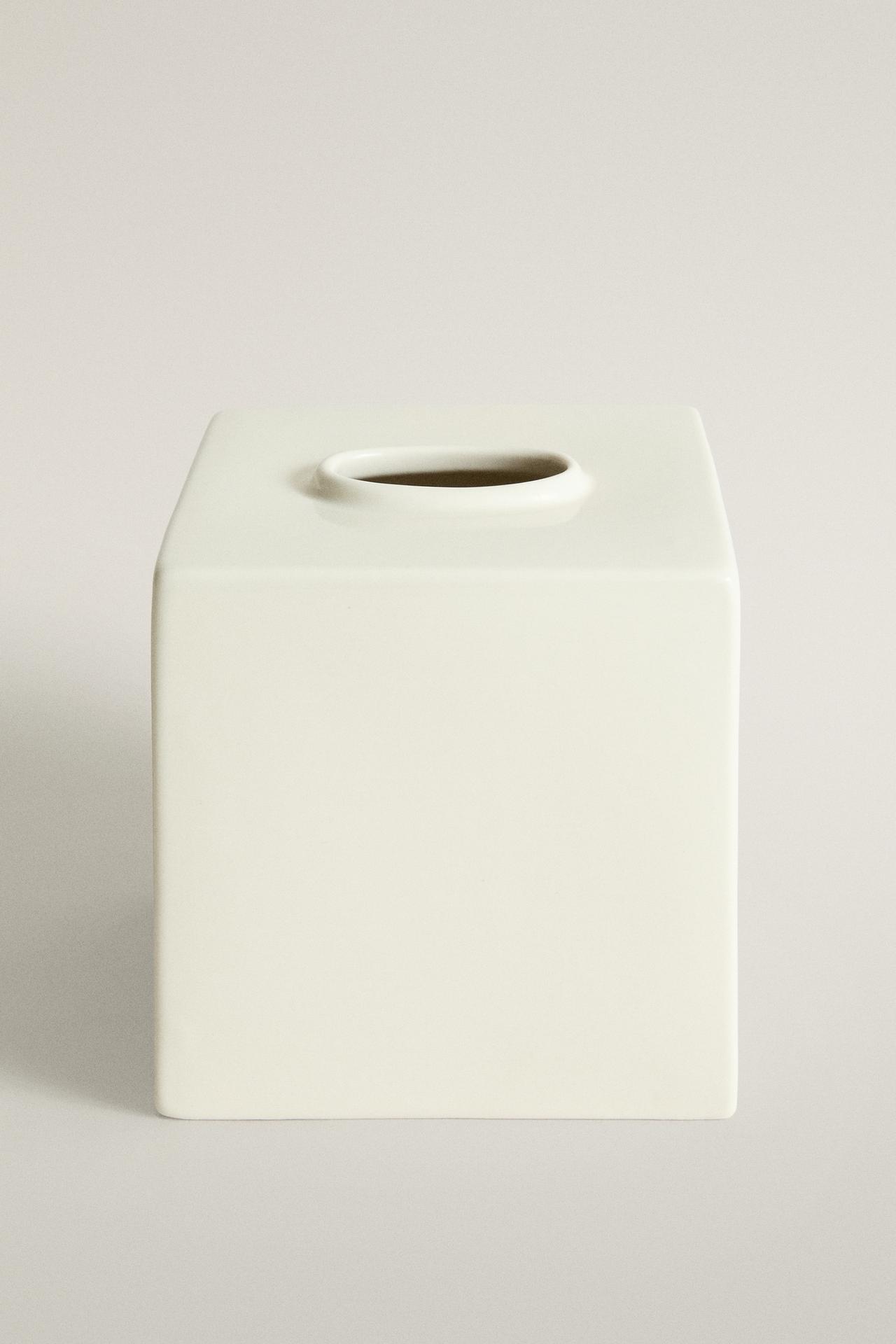 CREAM CERAMIC TISSUE BOX — Cream
