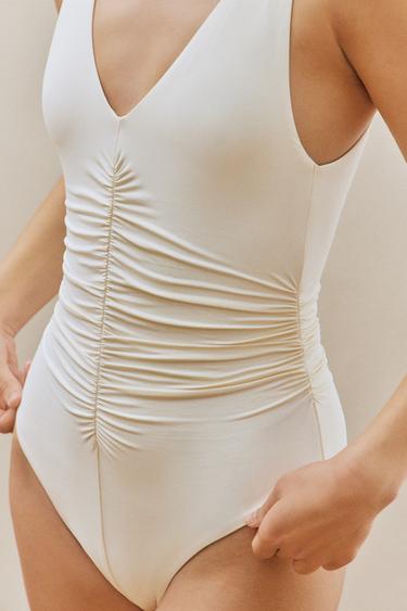 GATHERED BEACH SWIMSUIT - Ecru by Zara - Image 4