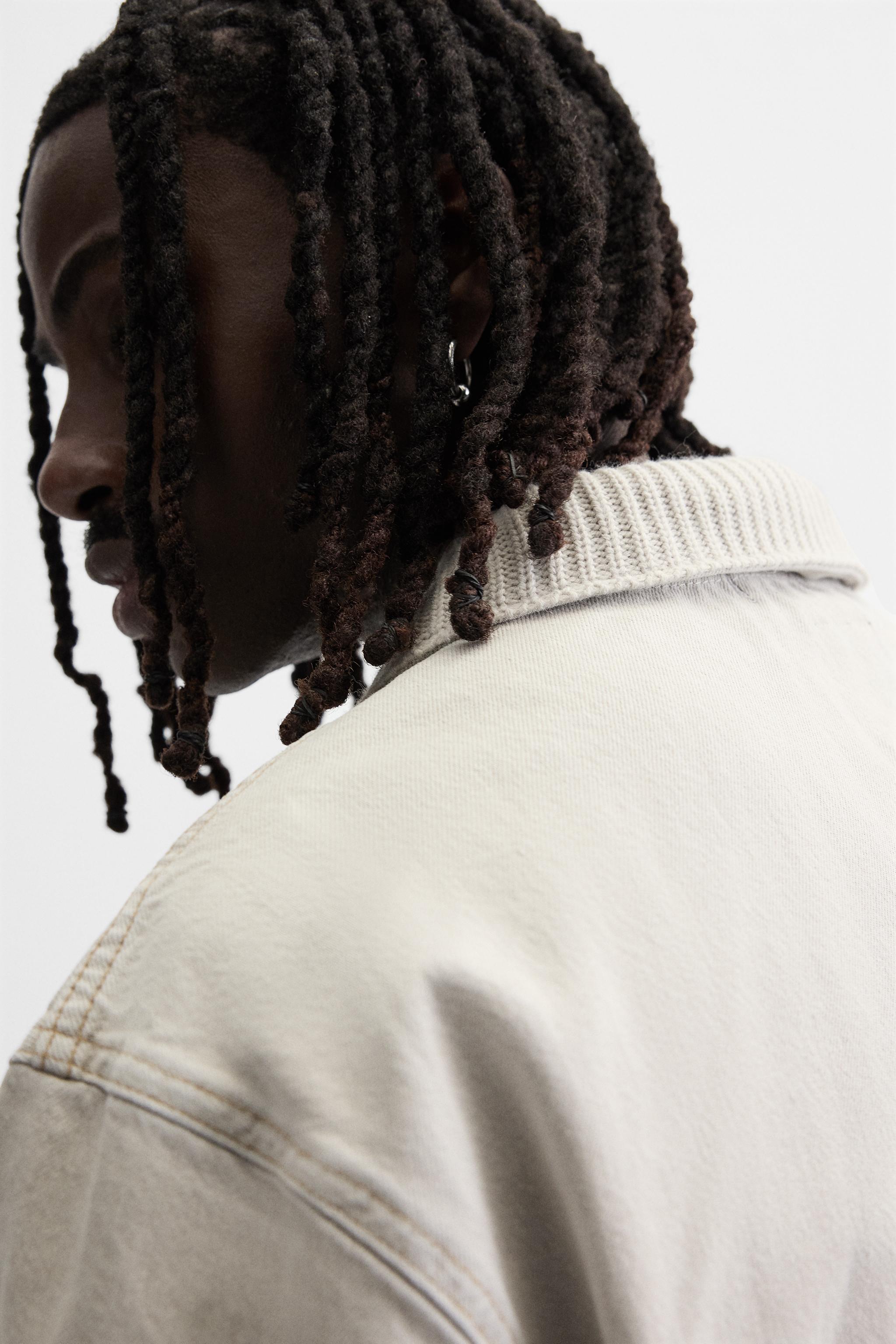 VESTE EN JEAN AVEC COL MATIÈRES VARIÉES