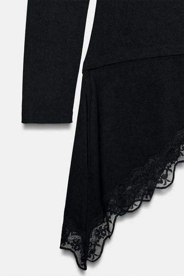 T-SHIRT À BAS ASYMÉTRIQUE EN DENTELLE - Noir de Zara - Image 8