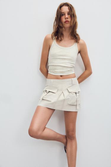 FALDA PANTALÓN SATINADO BOLSILLOS - Blanco roto de Zara