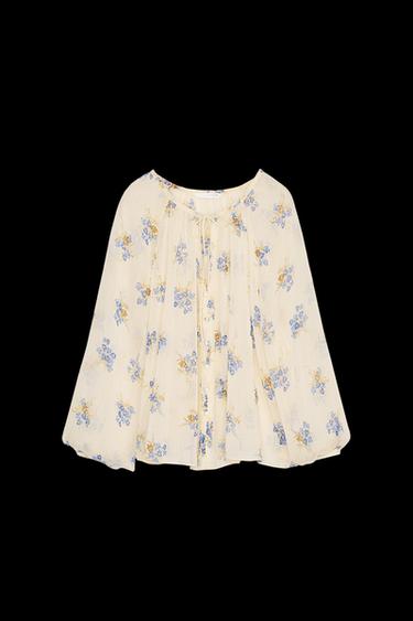 BLUSE AUS LEICHT TRANSPARENTEM STOFF MIT BLUMENMUSTER - Bunt von Zara - Bild 0
