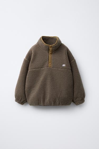 RUBBERISED FAUX SHEARLING LOGO SWEATER - Light camel by Zara