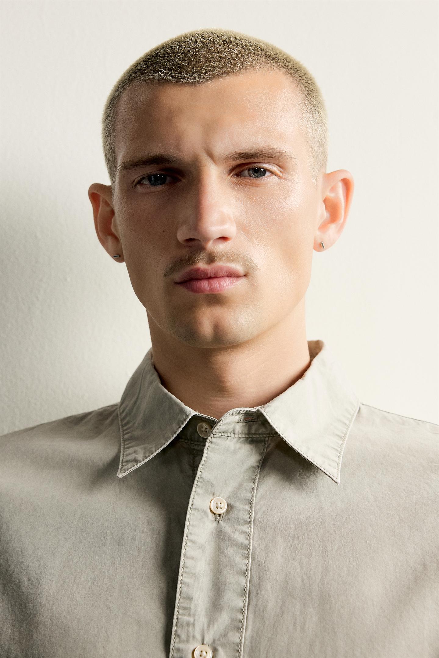 Мужская рубашка Zara Acid Wash Relaxed Fit, цвет: Бежевый — фото 5