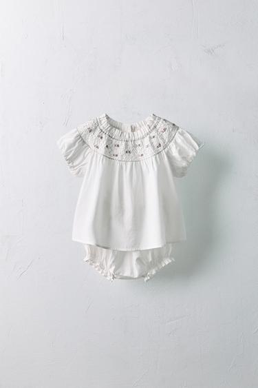 1 MONTH - 3 YEARS/ LIMITED EDITION SHIRT AND BLOOMERS SET WITH EMBROIDERED FLOWERS - White by Zara - Image 0