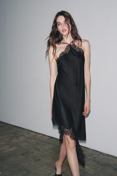 ZW COLLECTION SATIN LACE DRESS - Black by Zara