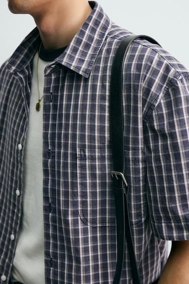 CHEMISE RELAXED FIT À CARREAUX - Bleu de Zara - Image 4