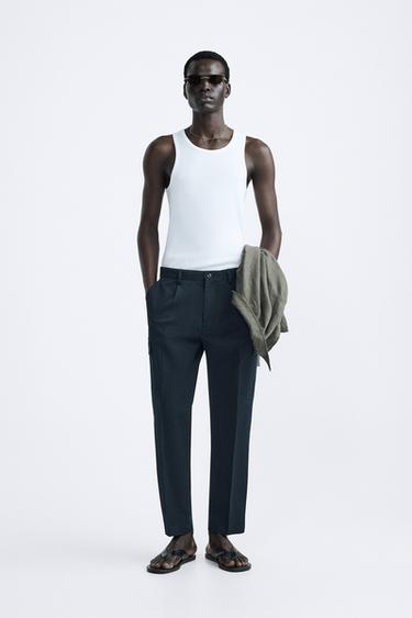БРЮКИ КАРГО ИЗ ТКАНИ С ЭФФЕКТОМ ПОТЕРТОСТИ — МОРСКОЙ СИНИЙ от Zara — изображение 0