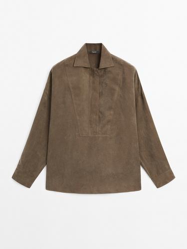 Blusa pechera con cremallera - Marrón de Zara