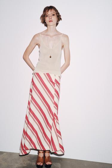 JUPE ASYMÉTRIQUE RAYÉE ZW COLLECTION - Rouge / Blanc de Zara - Image 1
