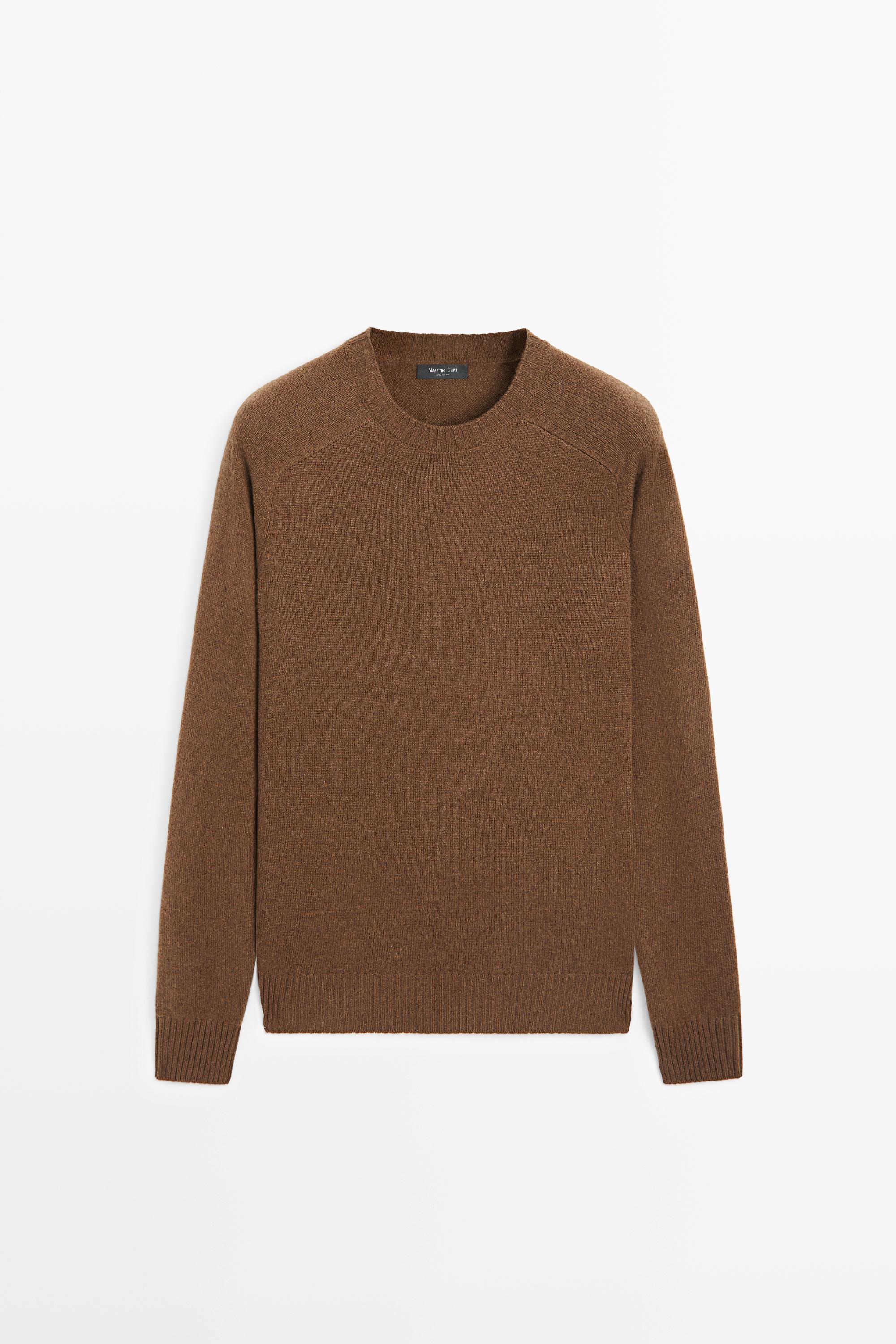Wool-blend knit sweater with round neck