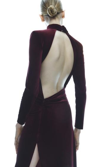 Zara DRAPED VELVET DRESS ZW COLLECTION - Burgundy