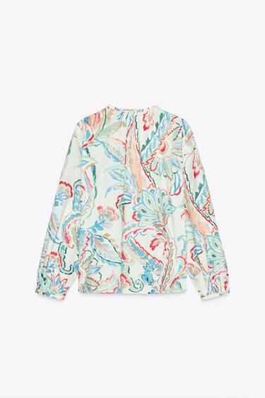 BLOUSE POPELINE IMPRIMÉE - blanc/turquoise de Zara - Image 3