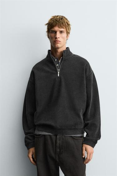 SUDADERA LAVADA CUELLO CREMALLERA - Gris oscuro de Zara