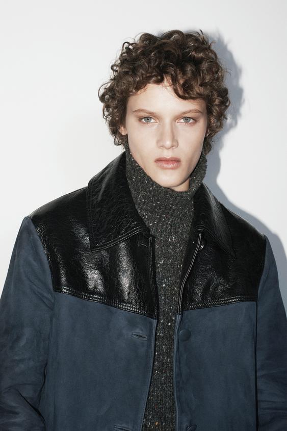 MANTEAU COMBINÉ 100% CUIR ZW COLLECTION - Bleu de Zara - Image 1