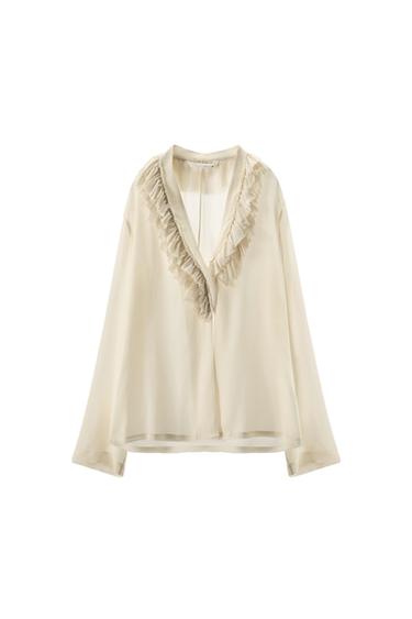 ZW COLLECTION LIMITED EDITION FLOWING RUFFLED SHIRT - Light ecru by Zara