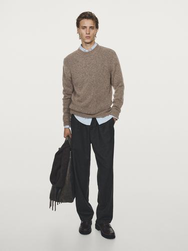 Jersey punto cuello redondo mezcla lana - Hueso de Zara