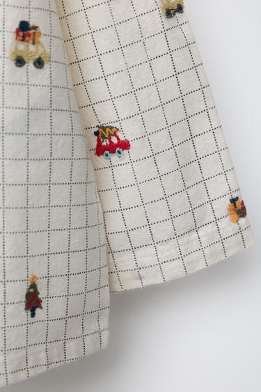 CHECK SHIRT WITH EMBROIDERED DETAILS - Ecru by Zara - Image 3
