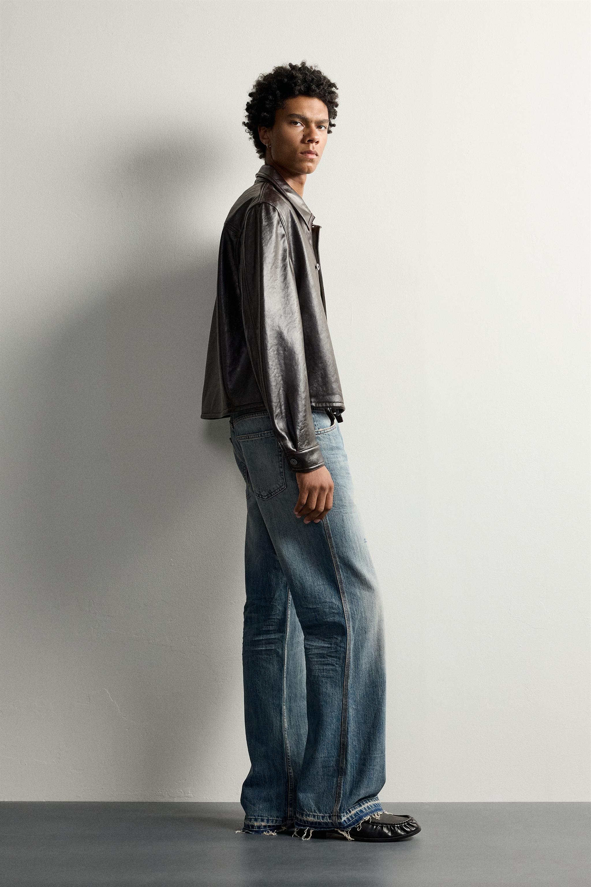 CROPPED-FIT FAUX LEATHER-EFFECT OVERSHIRT
