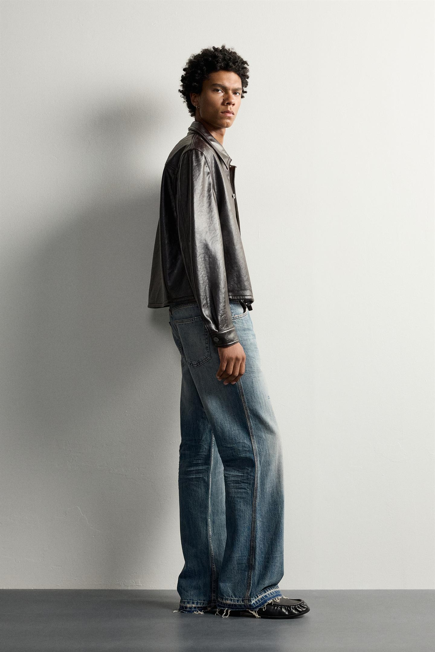 Мужская укороченная рубашка-куртка Zara из экокожи, цвет: Чёрный — фото 4