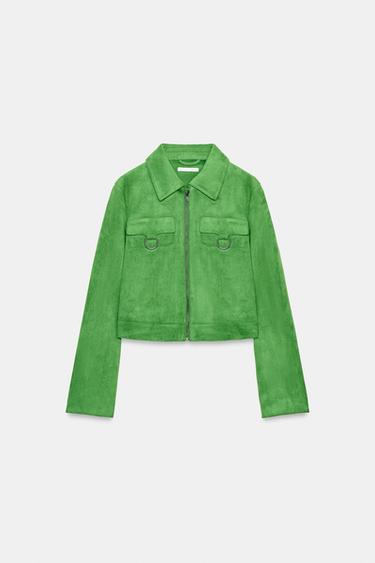 FAUX SUEDE CROP JACKET - Apple green by Zara