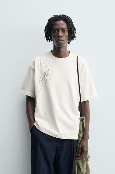 T-SHIRT WITH PHOTOGRAPHIC PRINT AND EMBROIDERY - White by Zara