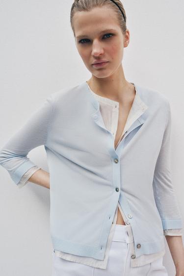 CONTRAST KNIT JACKET - Blue/White by Zara