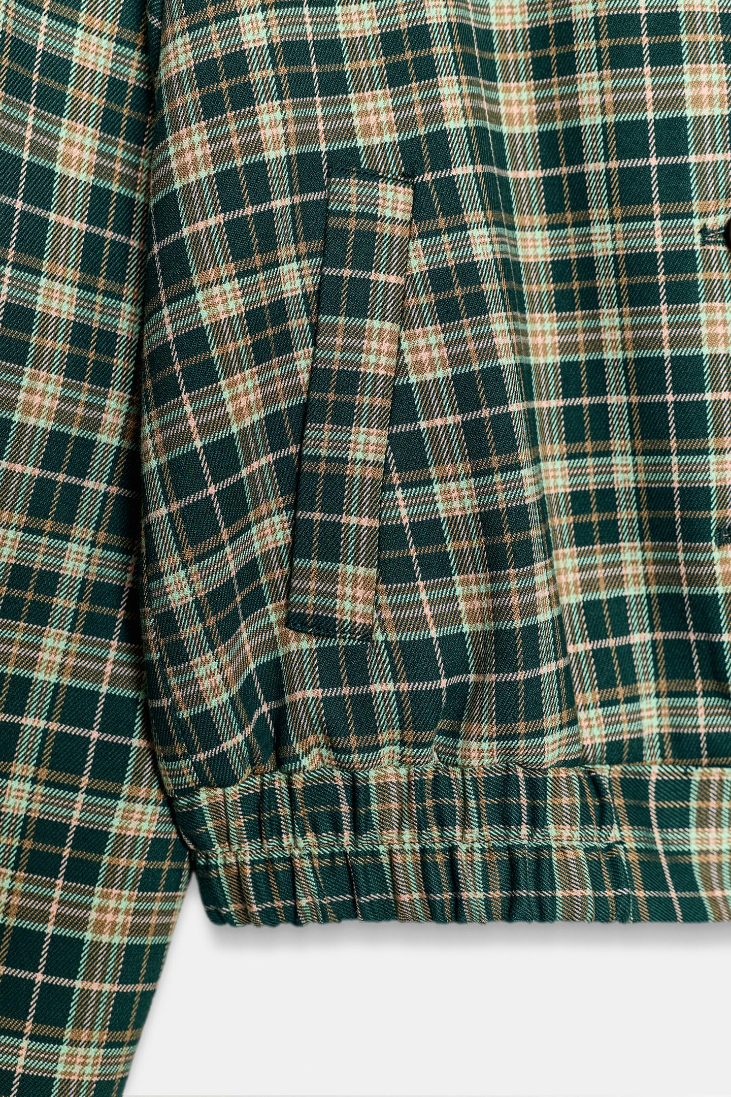 Женская куртка Zara Check Bomber, цвет: Зелёный / Экрю — фото 3