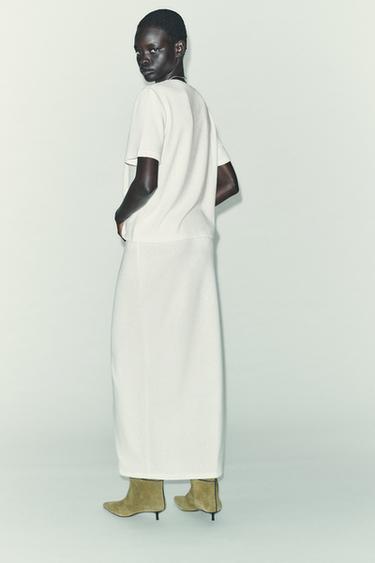 CUT-OUT KNIT MIDI SKIRT - Mid-ecru by Zara - Image 4