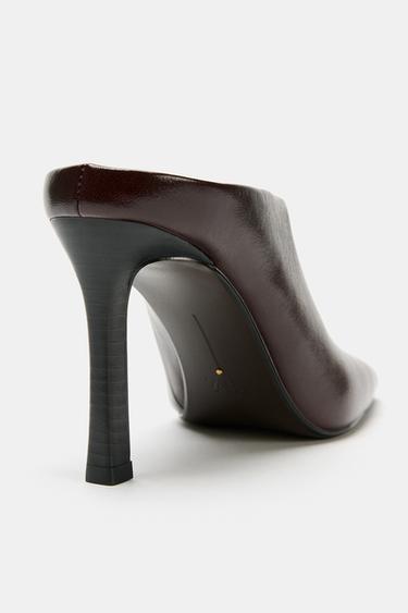 LEATHER MULES WITH SQUARE TOE - Chocolate Brown by Zara - Image 5