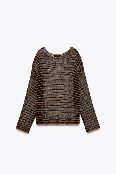 PULL EN MAILLE OUVERTE - NOIR/ORANGE de Zara