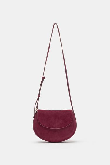 BOLSO BANDOLERA PIEL - Rojo Burdeos de Zara - Imagen 0
