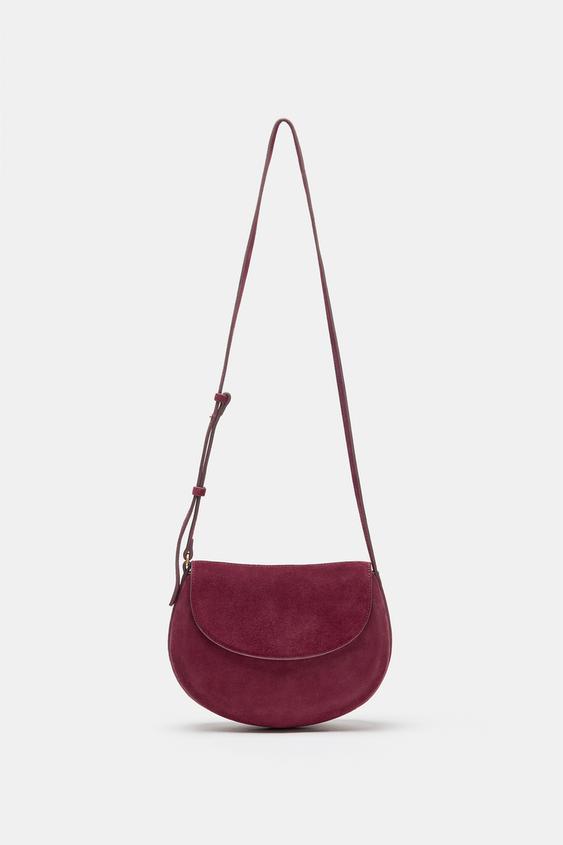 LEATHER CROSSBODY BAG - Burgundy Red by Zara - Image 0
