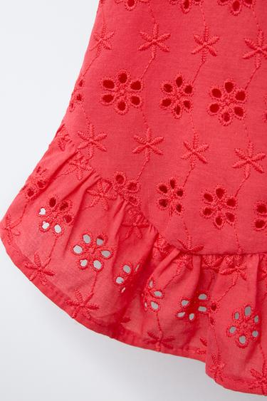 TOP BRODÉ FLEURS - Rouge de Zara - Image 2