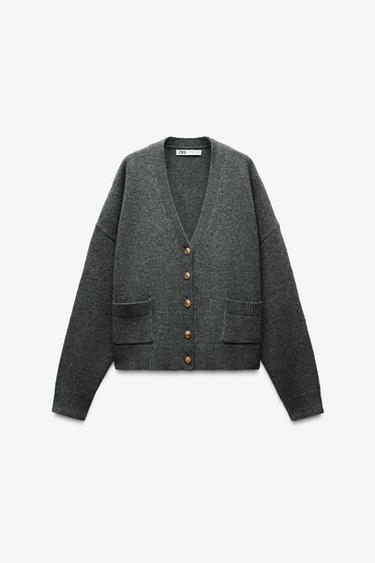 КУРТКА ИЗ 100% ШЕРСТИ С ЗОЛОТИСТЫМИ ПУГОВИЦАМИ — ТЕМНО-СЕРЫЙ от Zara